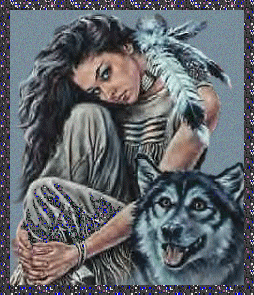 cadre femme indienne et son loup